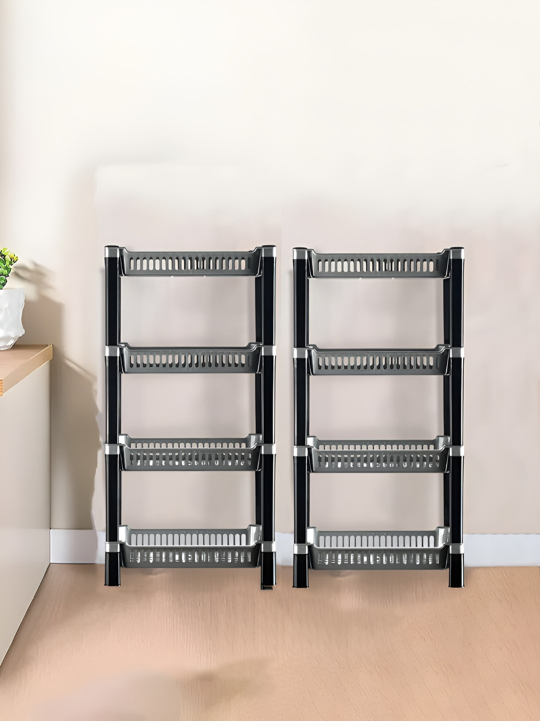 Aura Silver-Toned 2 Pcs 4-Tier Multipurpose Racks For Storage Multi-Utility Organisers