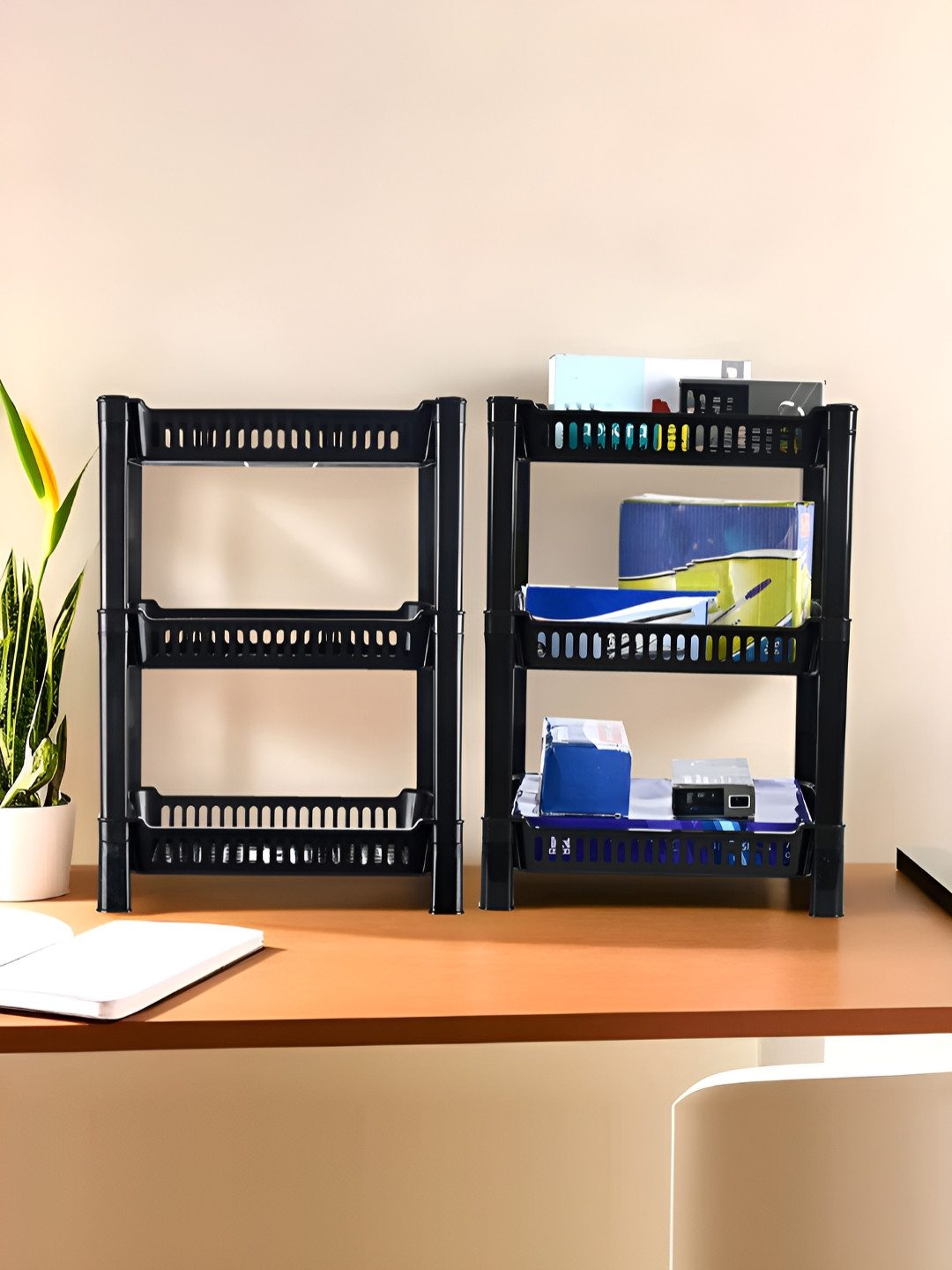 Aura Black 2 Pcs 3-Tier Kids Toy Multipurpose Racks For Storage Multi-Utility Organisers