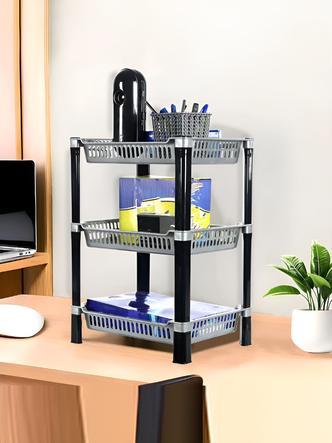 Aura Storage Rack Silver-Toned 3-Tier Multipurpose Storage Racks Kids Toy Organizer