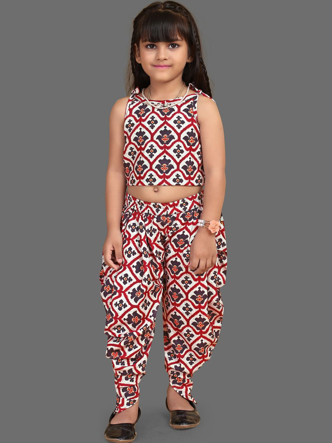 JOVK DESIGN Girls Printed Top & Dhoti Pant Set