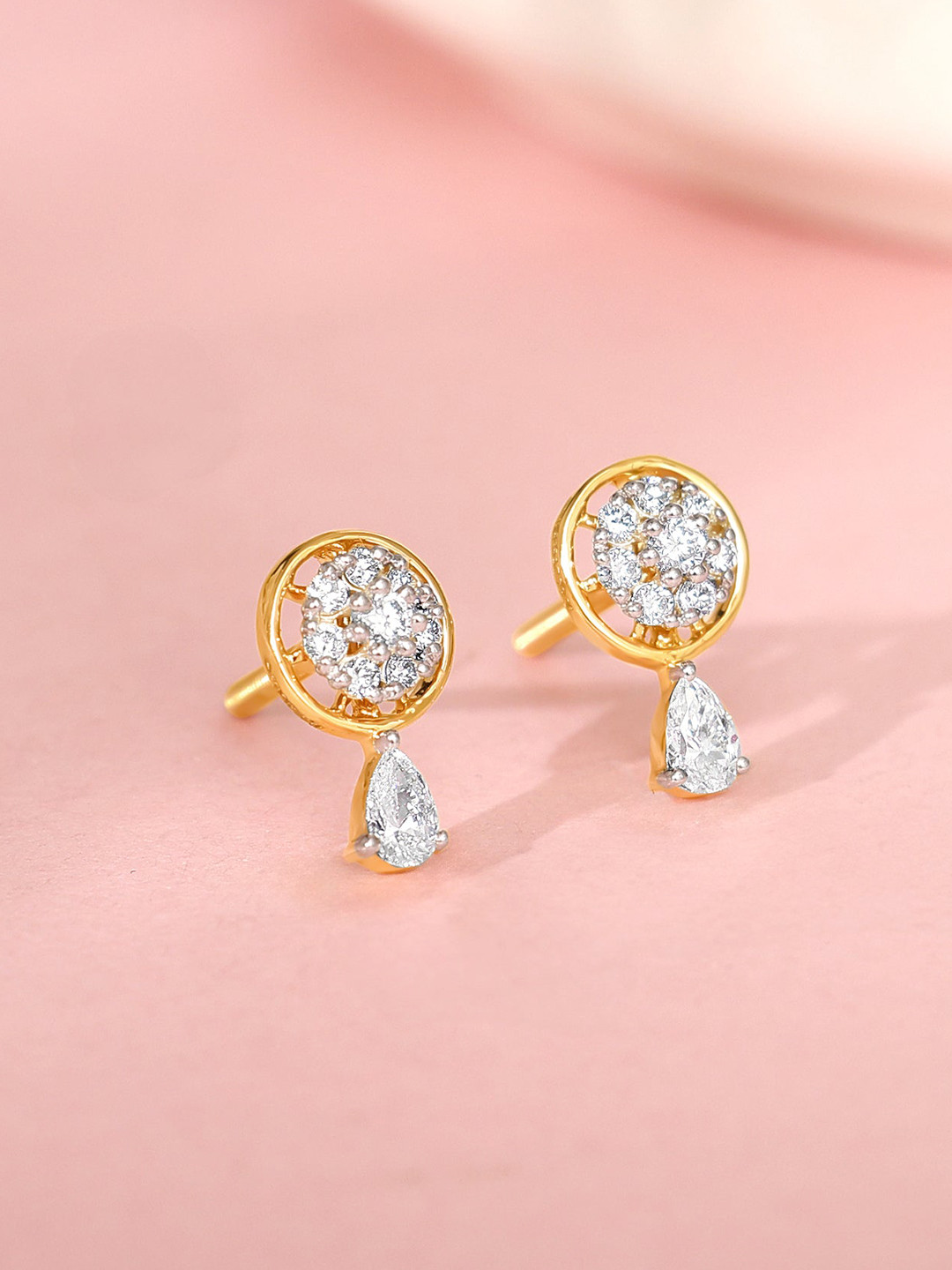 GIVA Gold Floral Dangling Diamond Earrings-1.846 gms