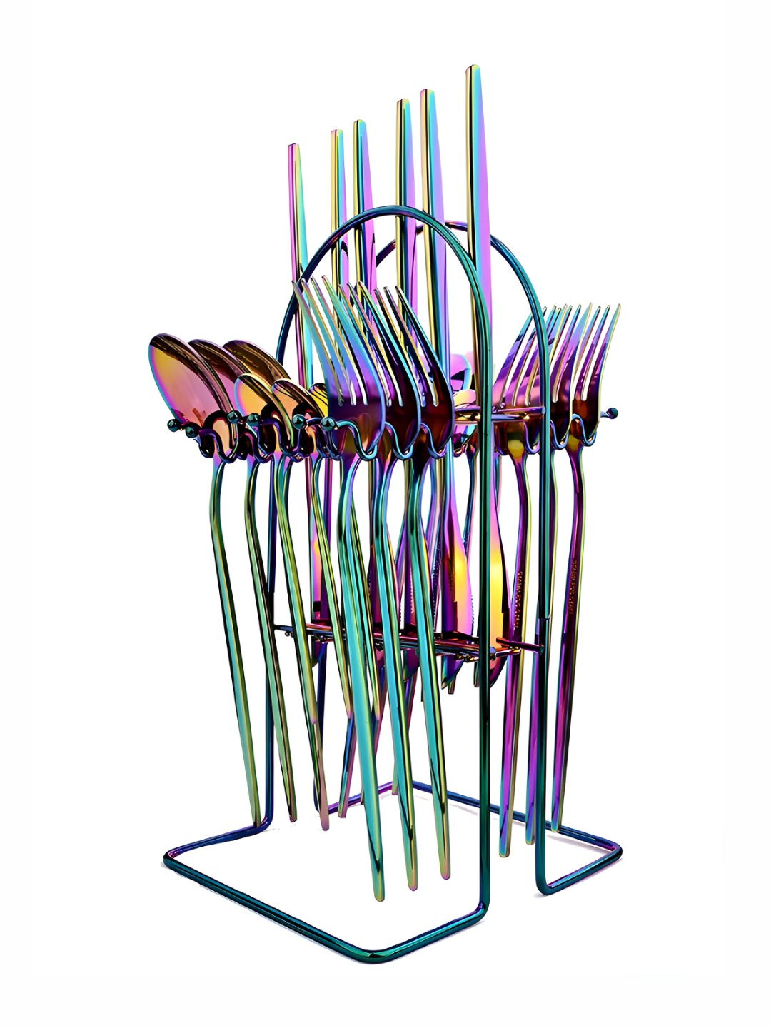 BonZeaL Purple Stainless Steel Cutlery Set With Stand