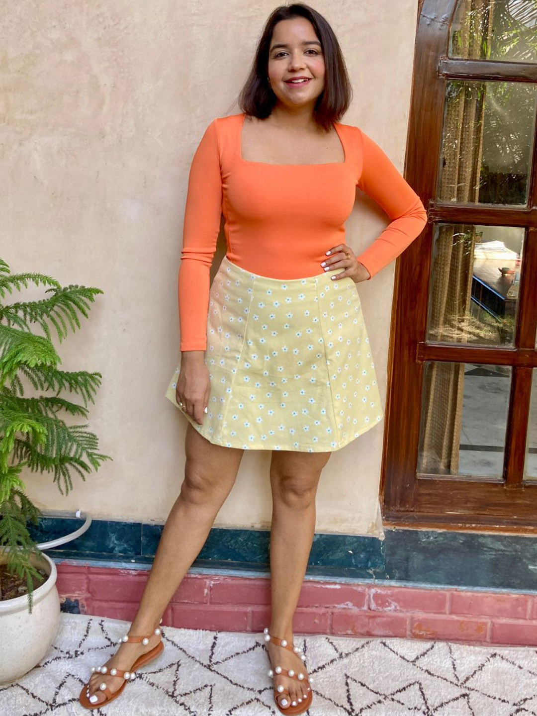 Label Tanvee Women High Rise Floral Printed A-Line Pure Cotton Skorts