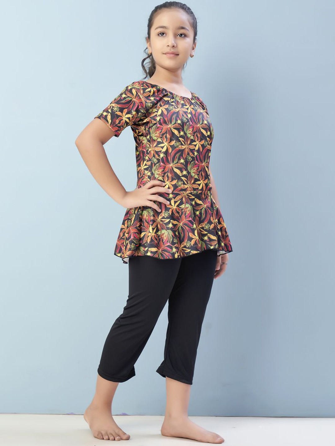 BAESD Girls Floral Printed Swim Suit With Tights