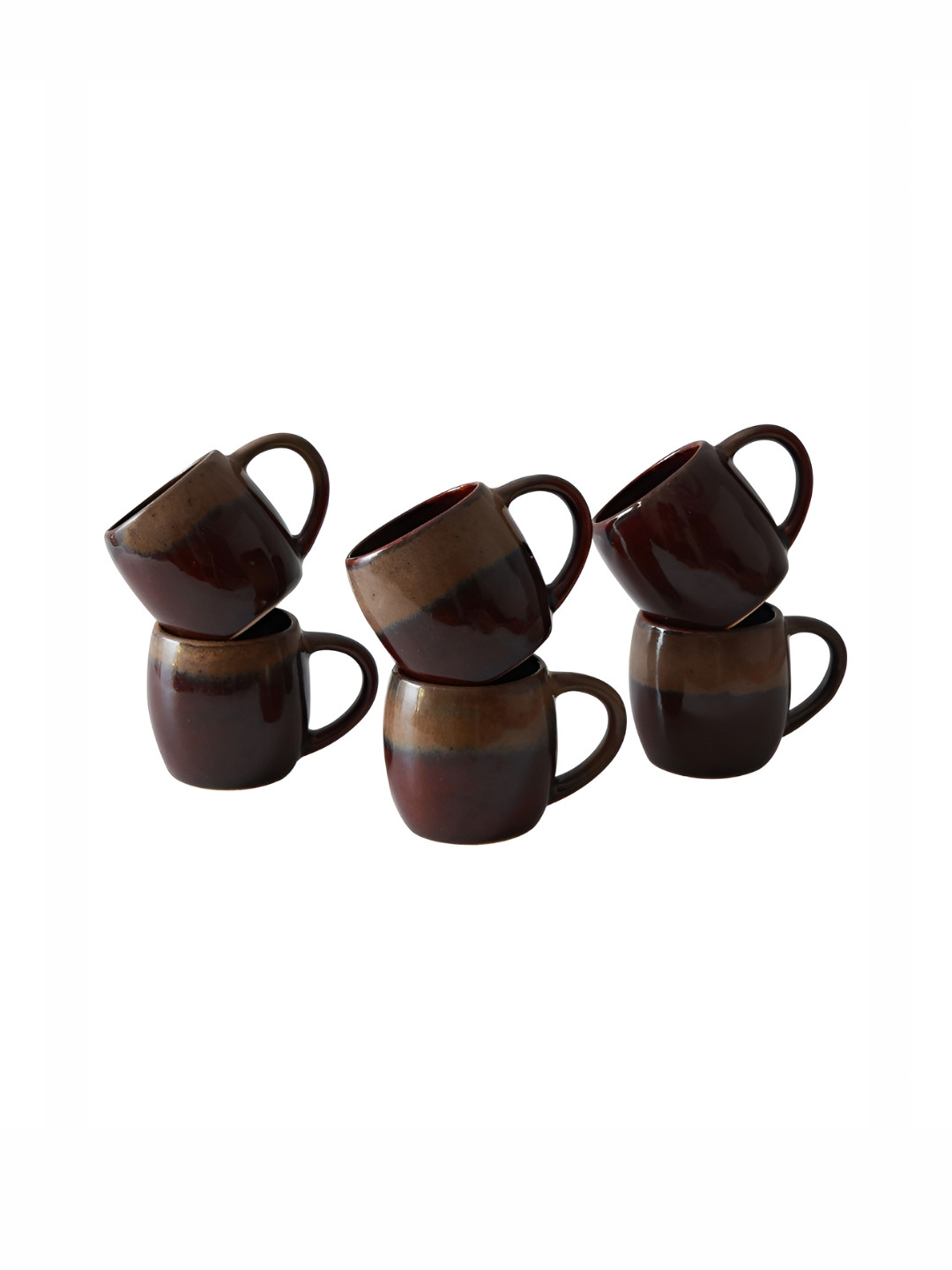 Unravel India Maroon Colour Block Ceramic Handmade 6 Piece Mugs-180ml