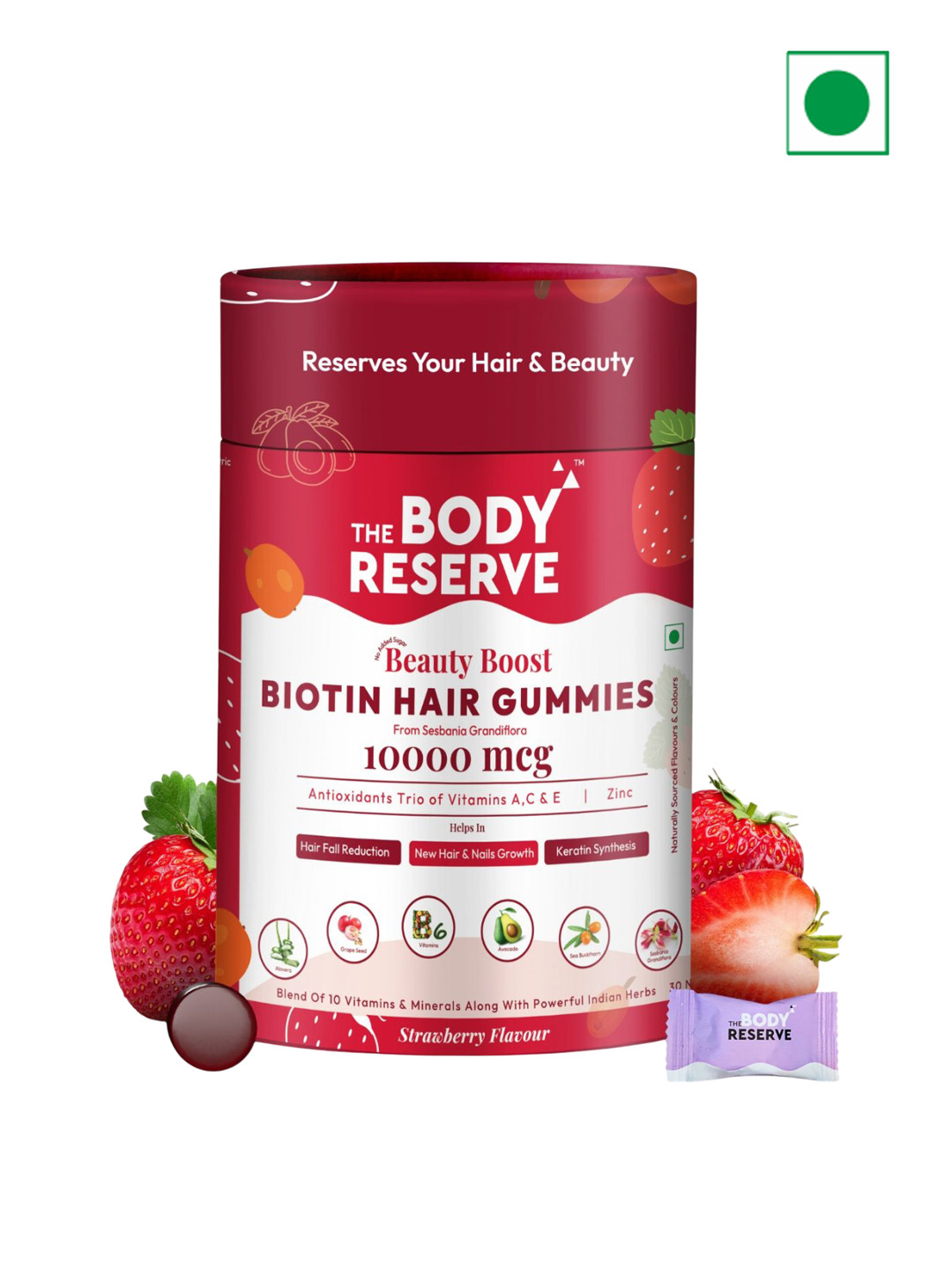 The Body Reserve Biotin Hair Gummies- 30 Gummies- Strawberry Flavor