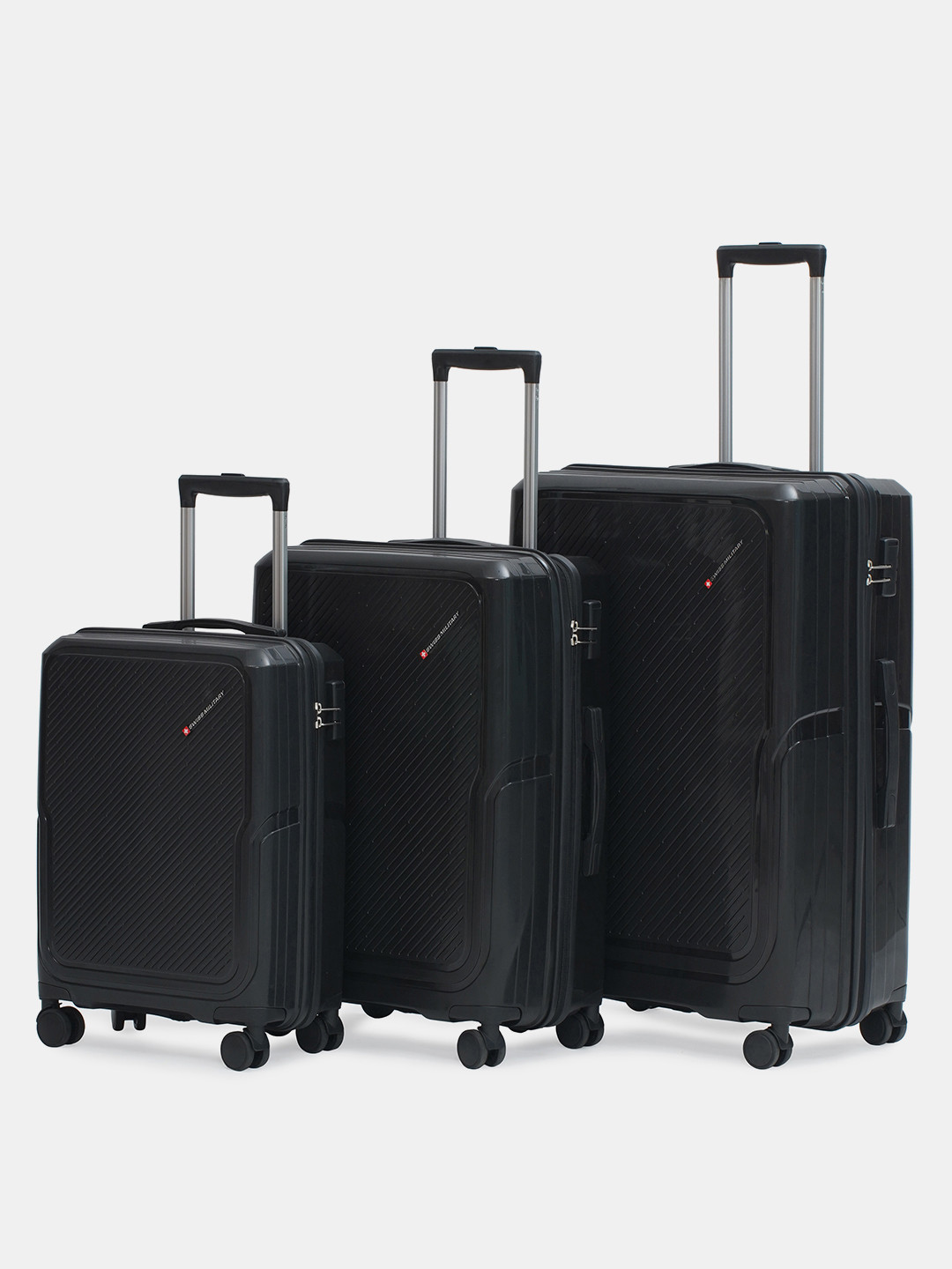 SWISS MILITARY Calvin Set Of 3 Hard Sided 360 Rotating Wheels Luggage Trolley Suitcase