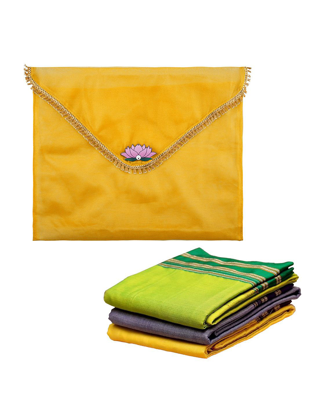 Kuber Industries Yellow & Pink Organza Multi Utility Organiser With Flap Closure