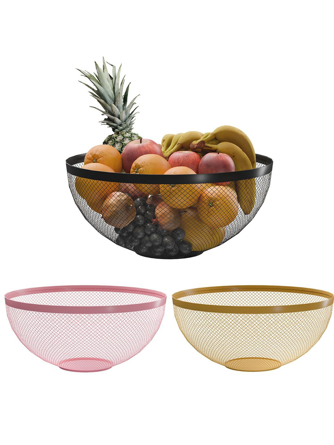 Kuber Industries Set of 3 Black Fruit and Vegetable Basket