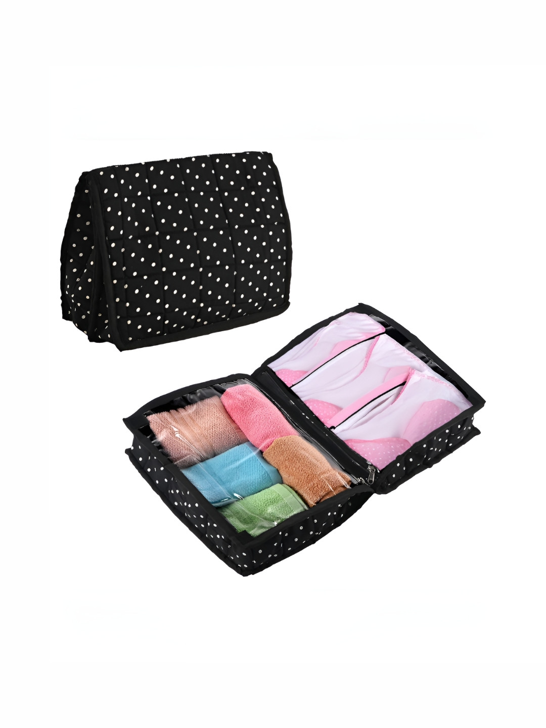 Aura Black 2 Pcs Polka Dots Printed Travel Kit Makeup Organiser
