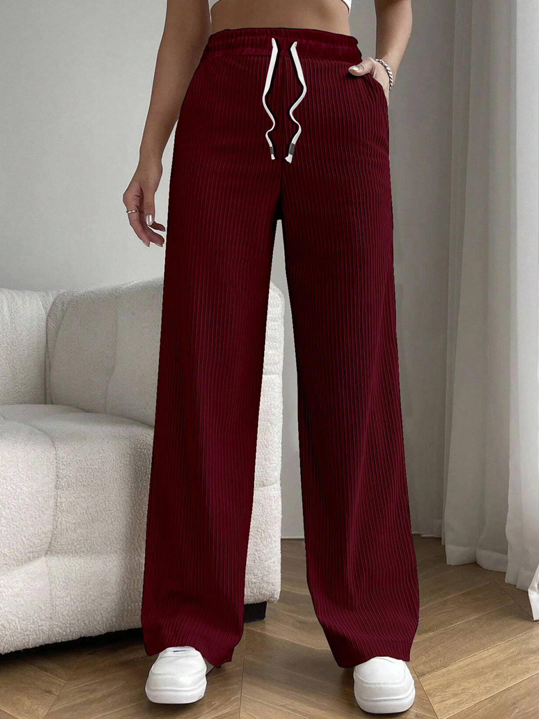 RAJOVATI Women High-Rise Loose Fit Bootcut Trousers