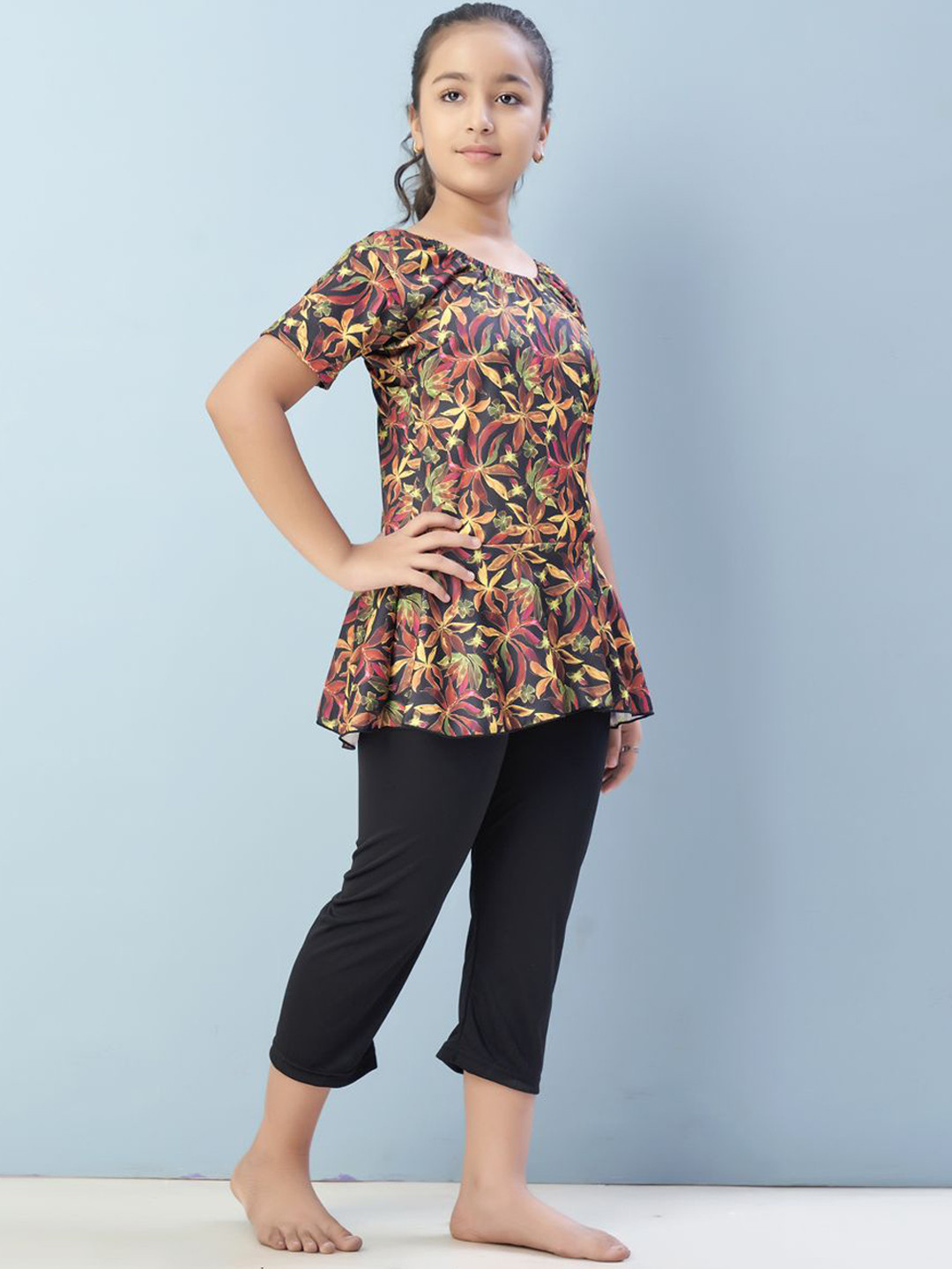 BAESD Girls Floral Printed Full Coverage Sports Swimwear With Attached shorts.