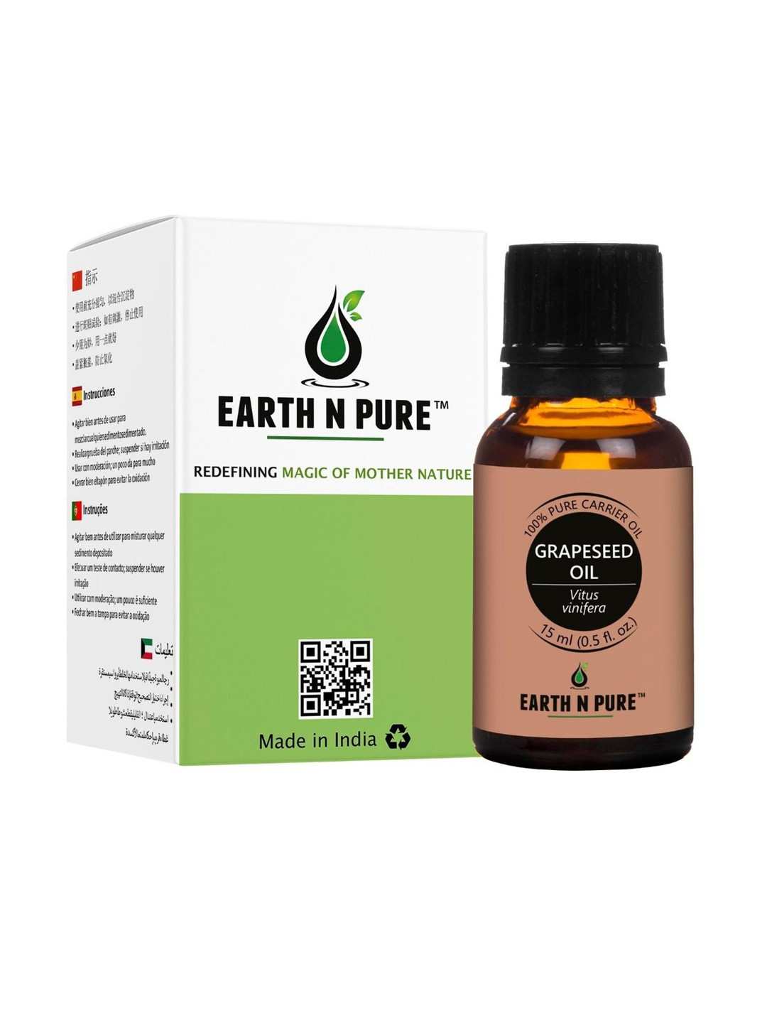 EARTH N PURE 100% Pure Healthy Scalp Grapeseed Carrier Oil & Therapeutic Grade - 15 ml