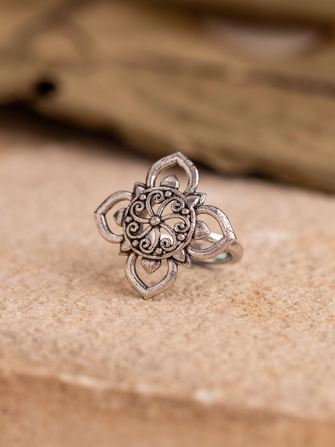 Voylla Boho Tribe Flora Oxidised Ring