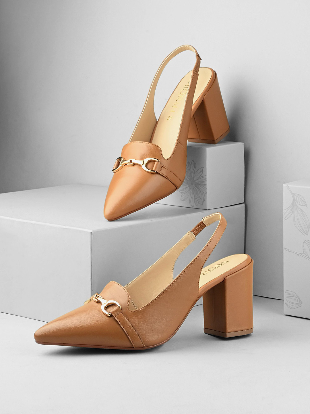 MIORAH Women Leather Pointed Toe Western - Embellished Block Sandals