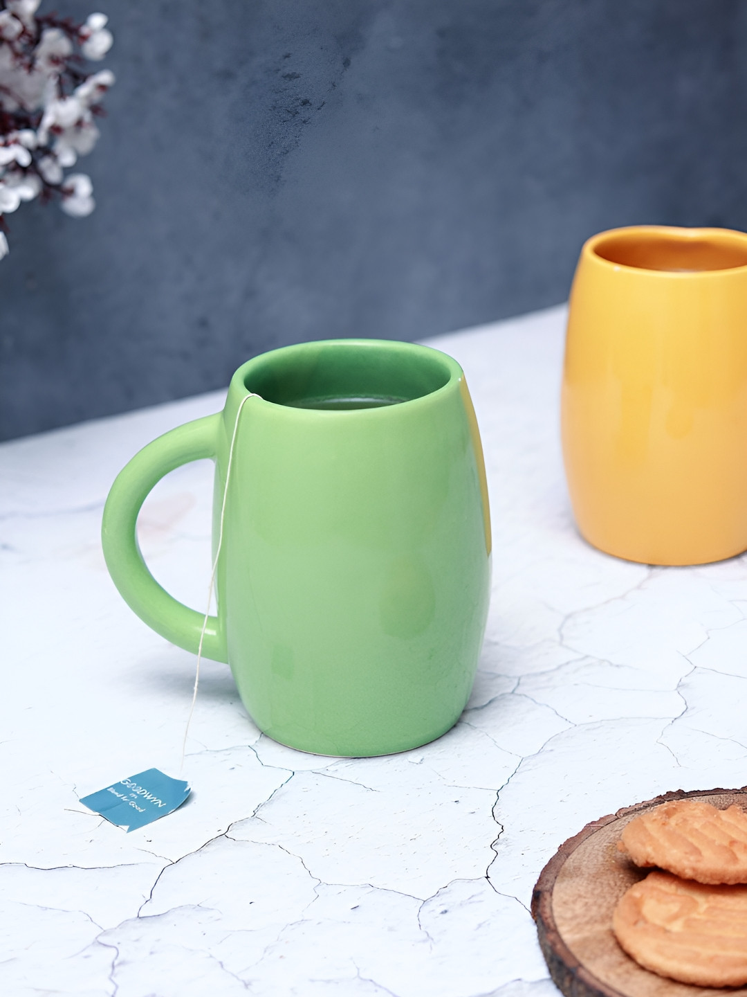 Unravel India Sylvan Egyptian Yellow Ceramic Microwave Safe 2 Piece Mugs-180ml
