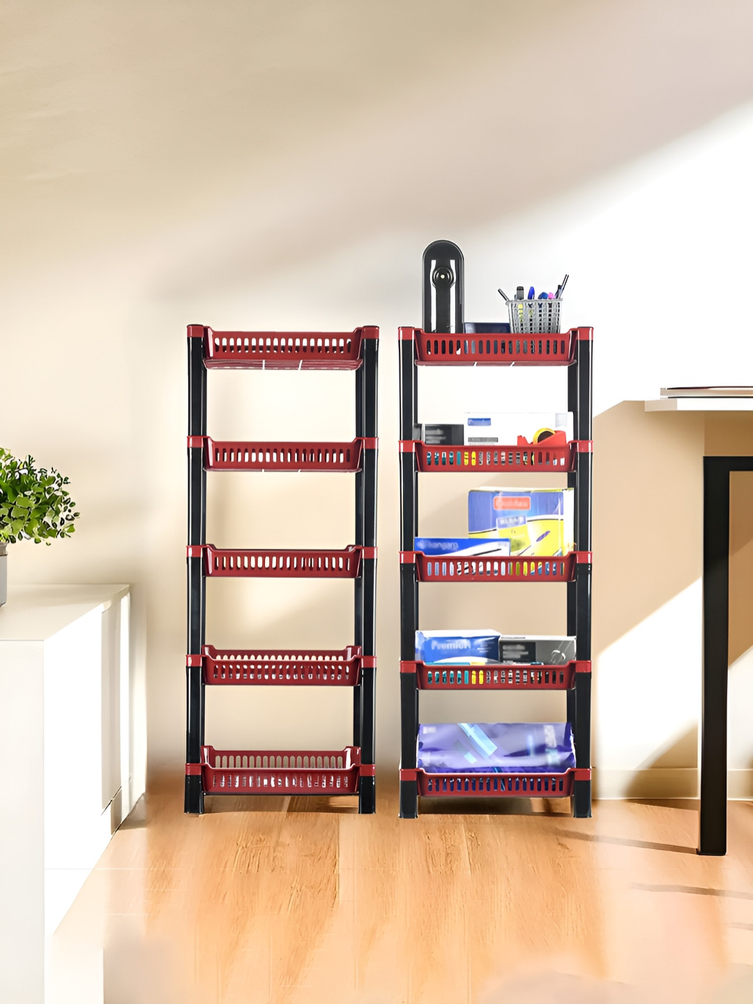Aura Maroon 2 Pcs 5-Tier Multipurpose Racks Multi-Utility Organisers