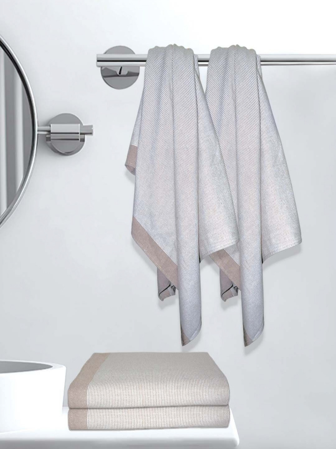Athom Living Astar Grey 4 Pieces Striped Cotton 210 GSM Bath Towels