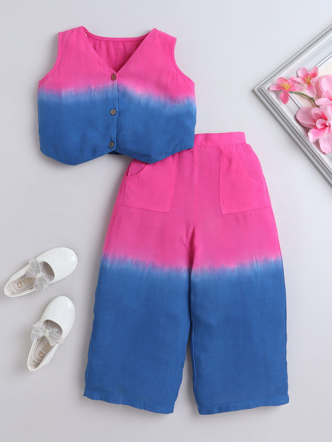 The Magic Wand Girls V Neck Coat With Trousers