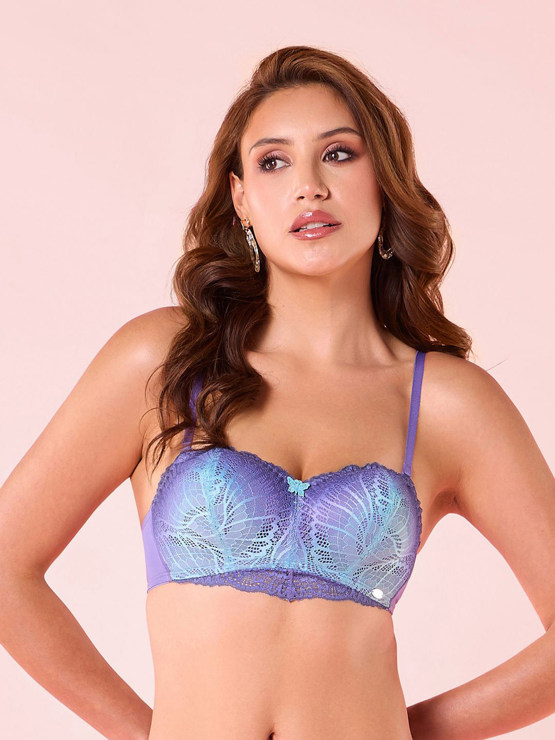 Enamor F192 Lace Detail Lightly Padded Wire-Free High Coverage Scallop Wave Balconette Bra