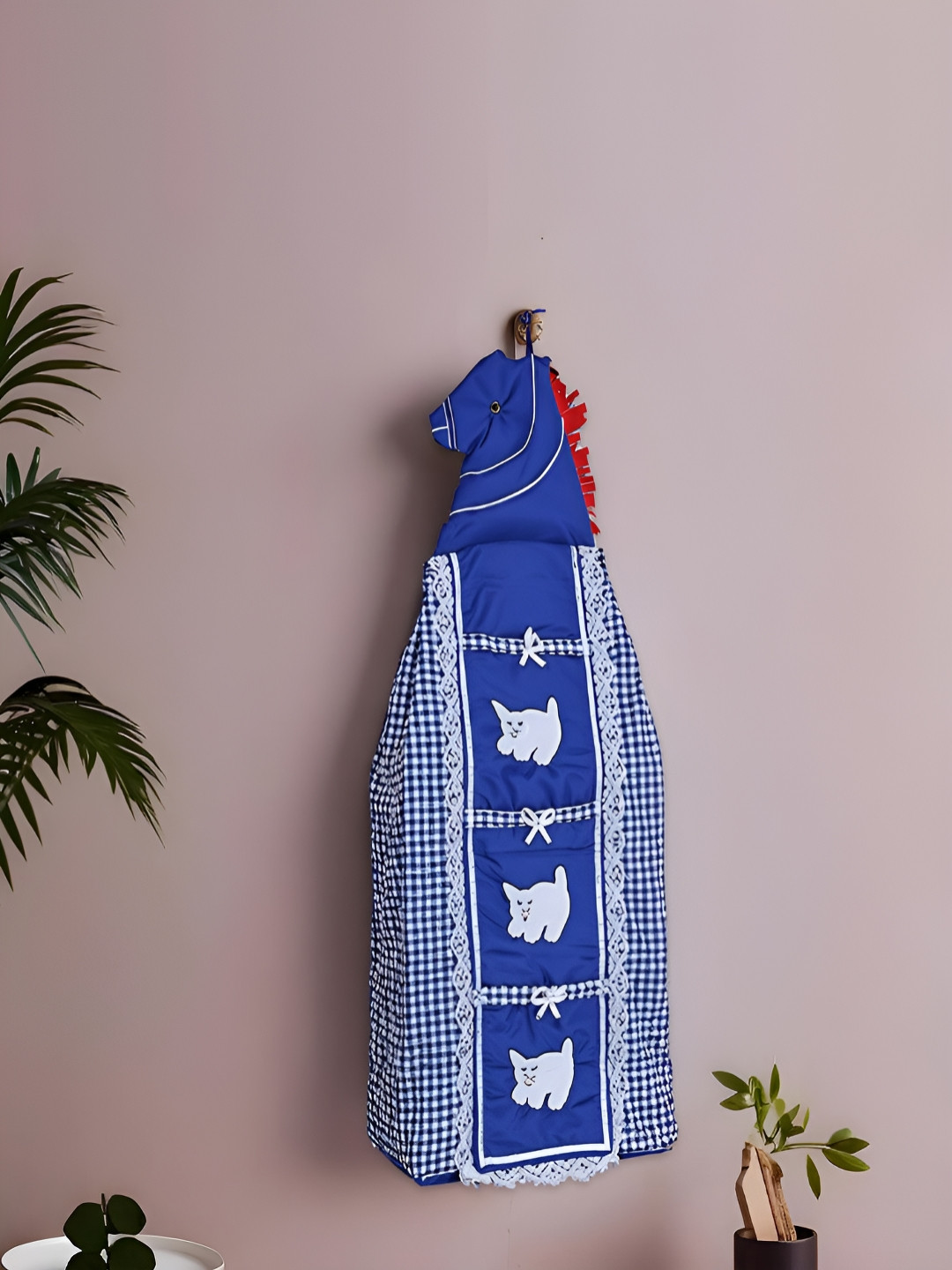 Aura Blue & White Checked 3-Tier Kids Hanging Baby Wardrobe for Clothes Storage