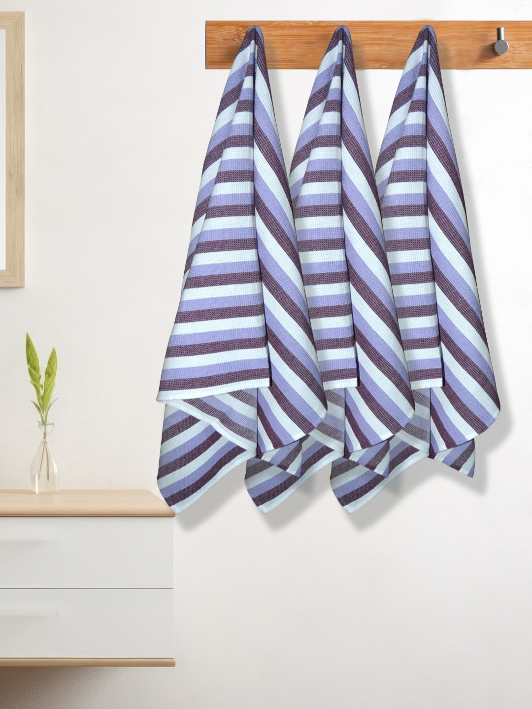 Athom Living Iris Violet & Blue 3 Pieces Striped Cotton 210 GSM Bath Towels