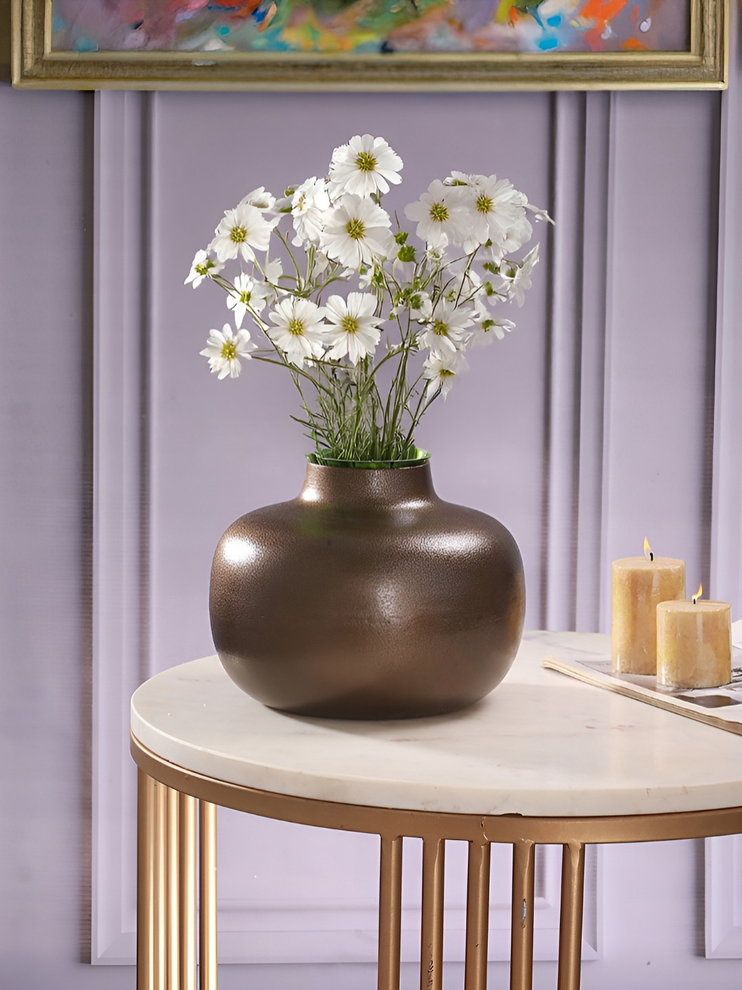 Homspurts Opulent Curve Copper-Toned Metal Flower Vase