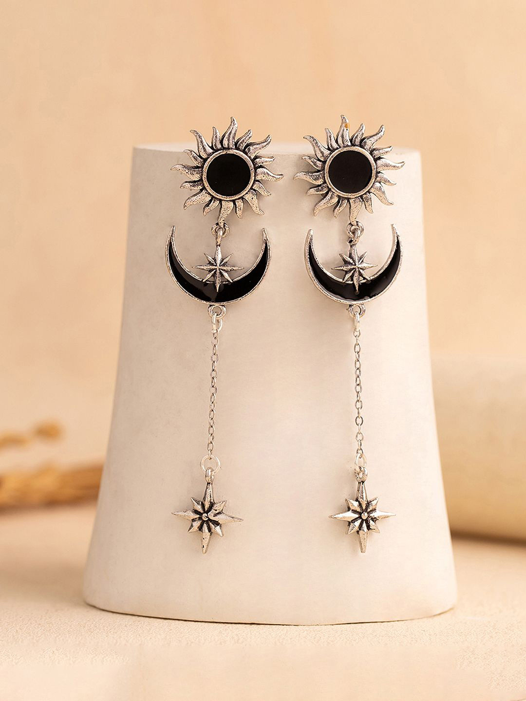Boho Tribe Starlit Moon Oxidised Dangle Earrings