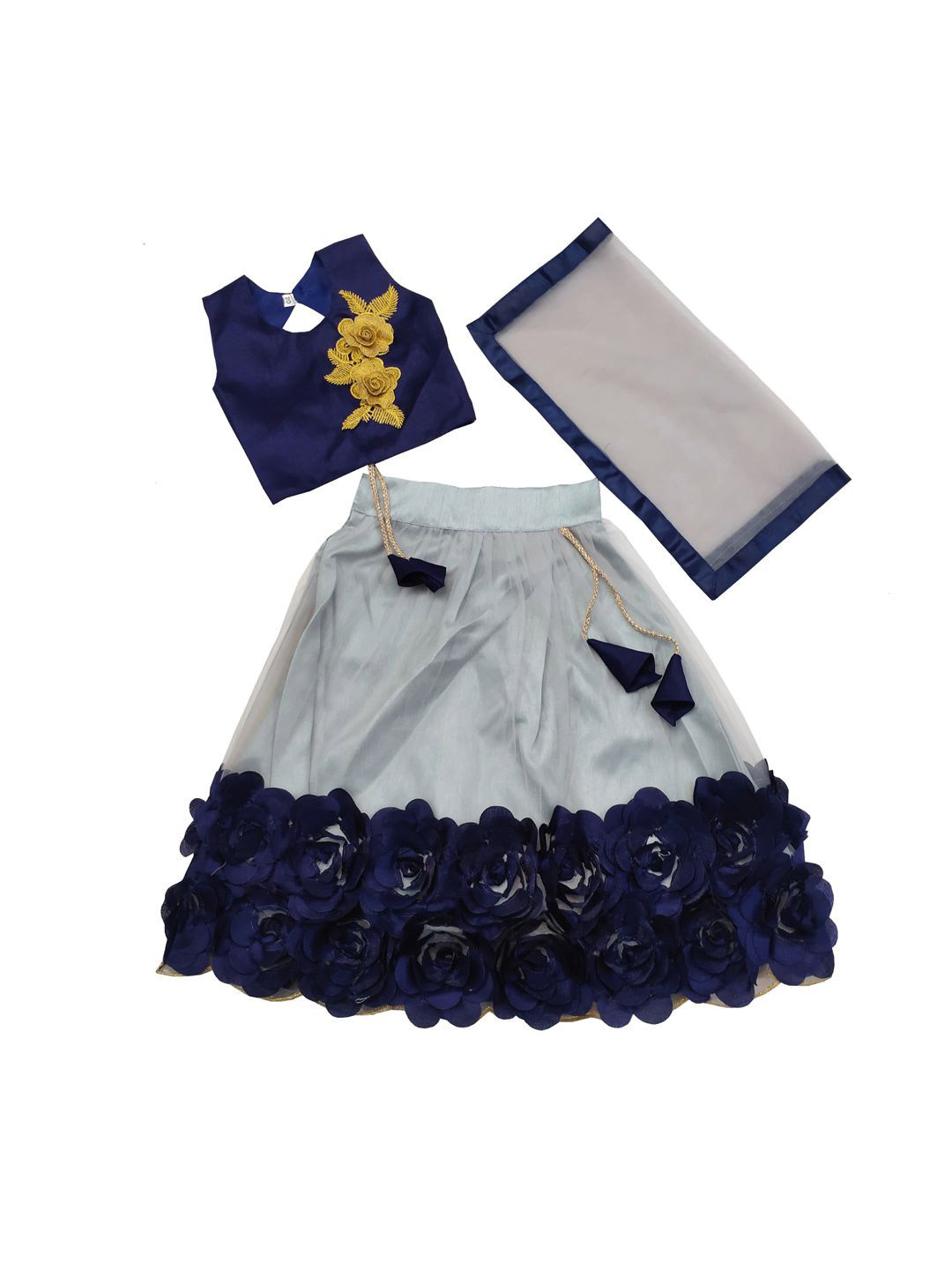 satyamfab Girls Embroidered Patchwork Net Ready to Wear Lehenga & Blouse With Dupatta