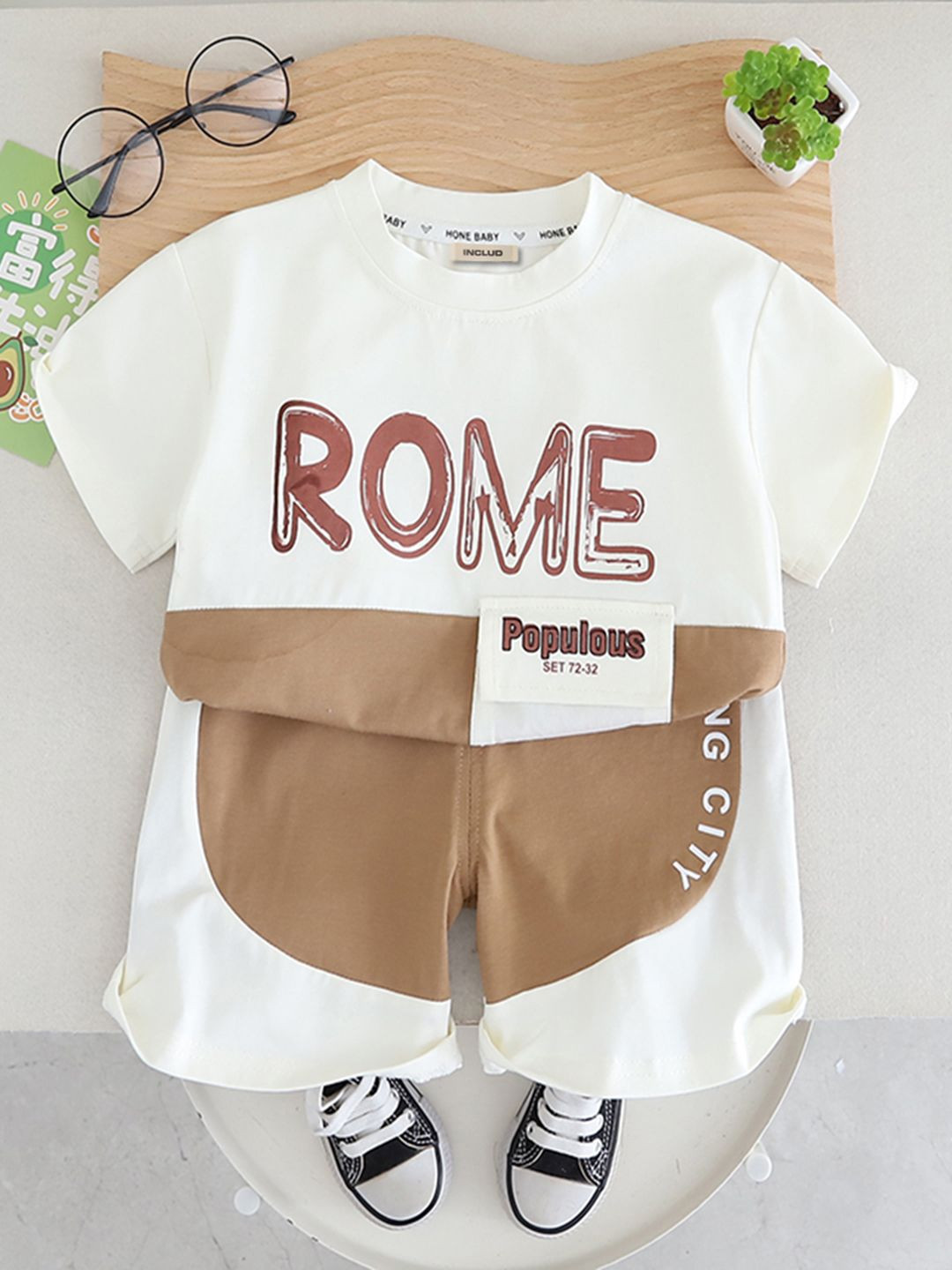 INCLUD Boys Colourblocked T-shirt With Flap Pocket And Shorts