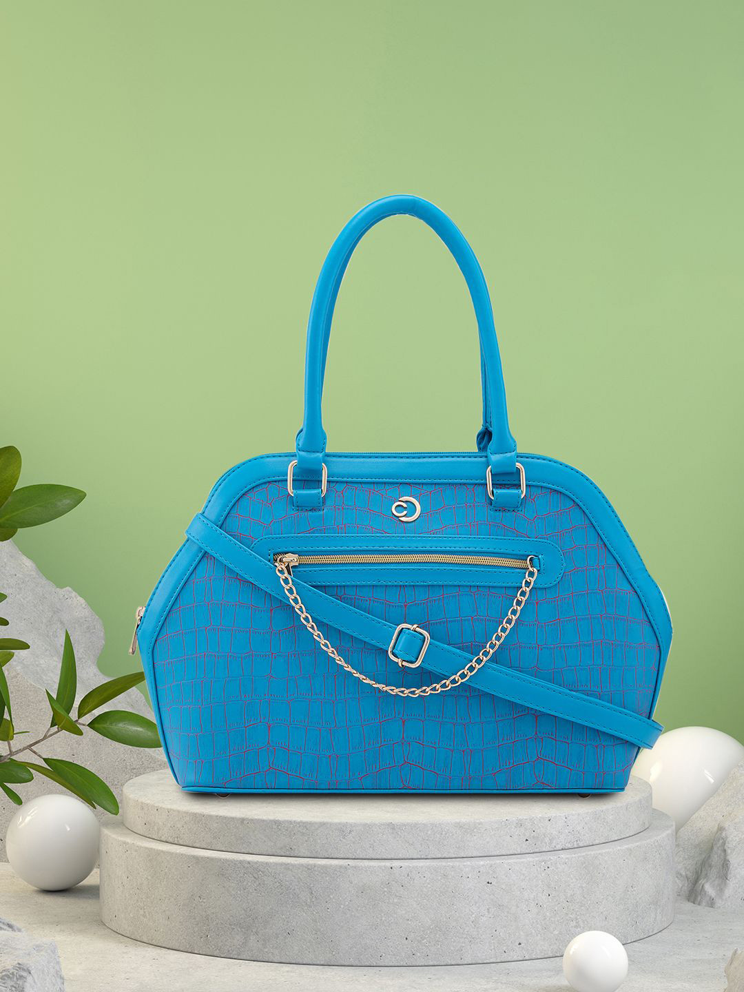 Caprese Mist Women Blue Large Satchel Bag