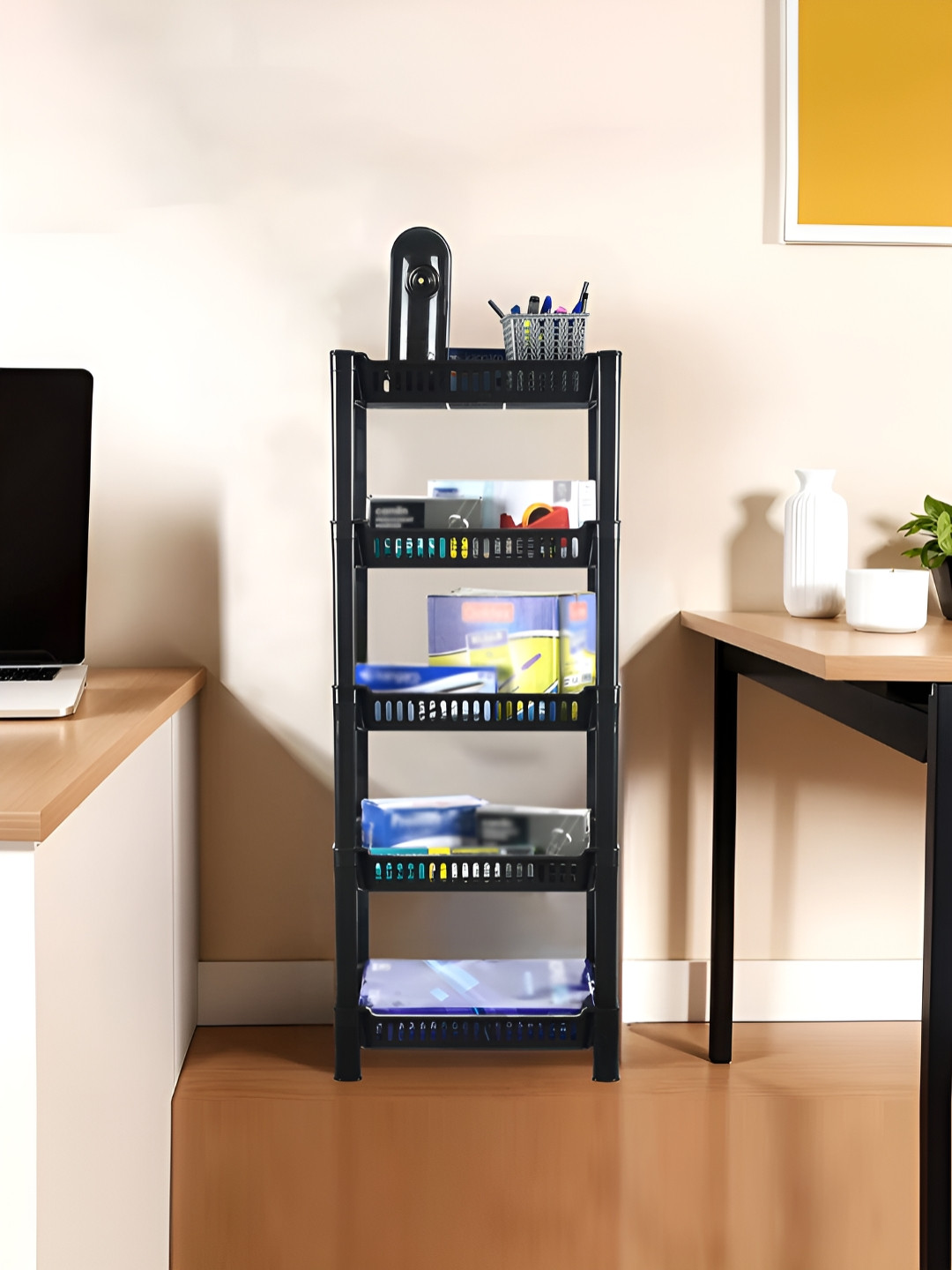 Aura Black 5-Tier Multipurpose Racks For Storage Kids Toy Organizer