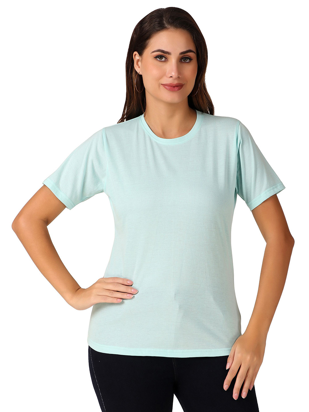 BENZOS Women Solid Round Neck Cotton T-shirt