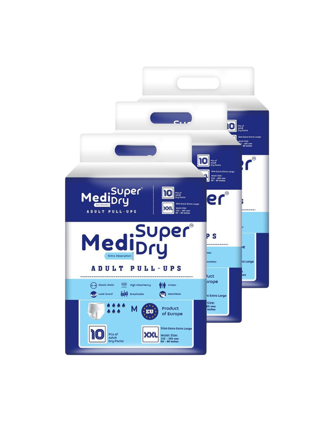 MEDISUPERDRY Set Of 3 Adult Pull Ups Diapers - XXL - 10 Pcs Each