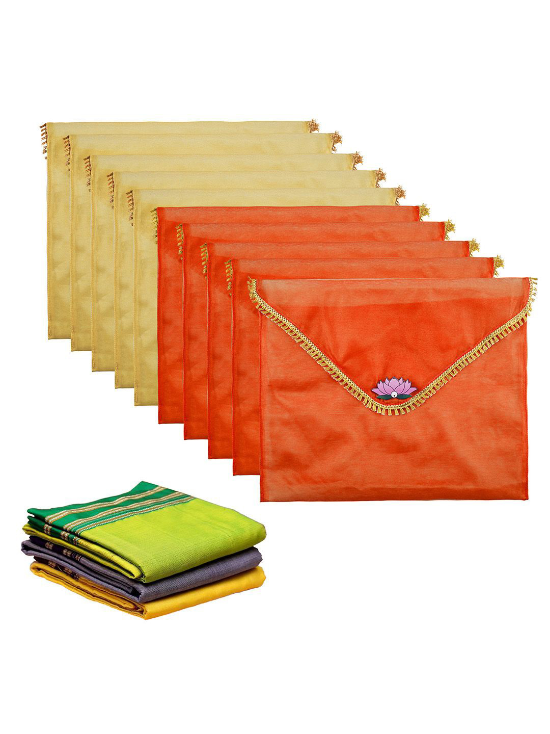 Kuber Industries Orange Colored 10 Pieces Saree Covers Organisers With Flap Closure