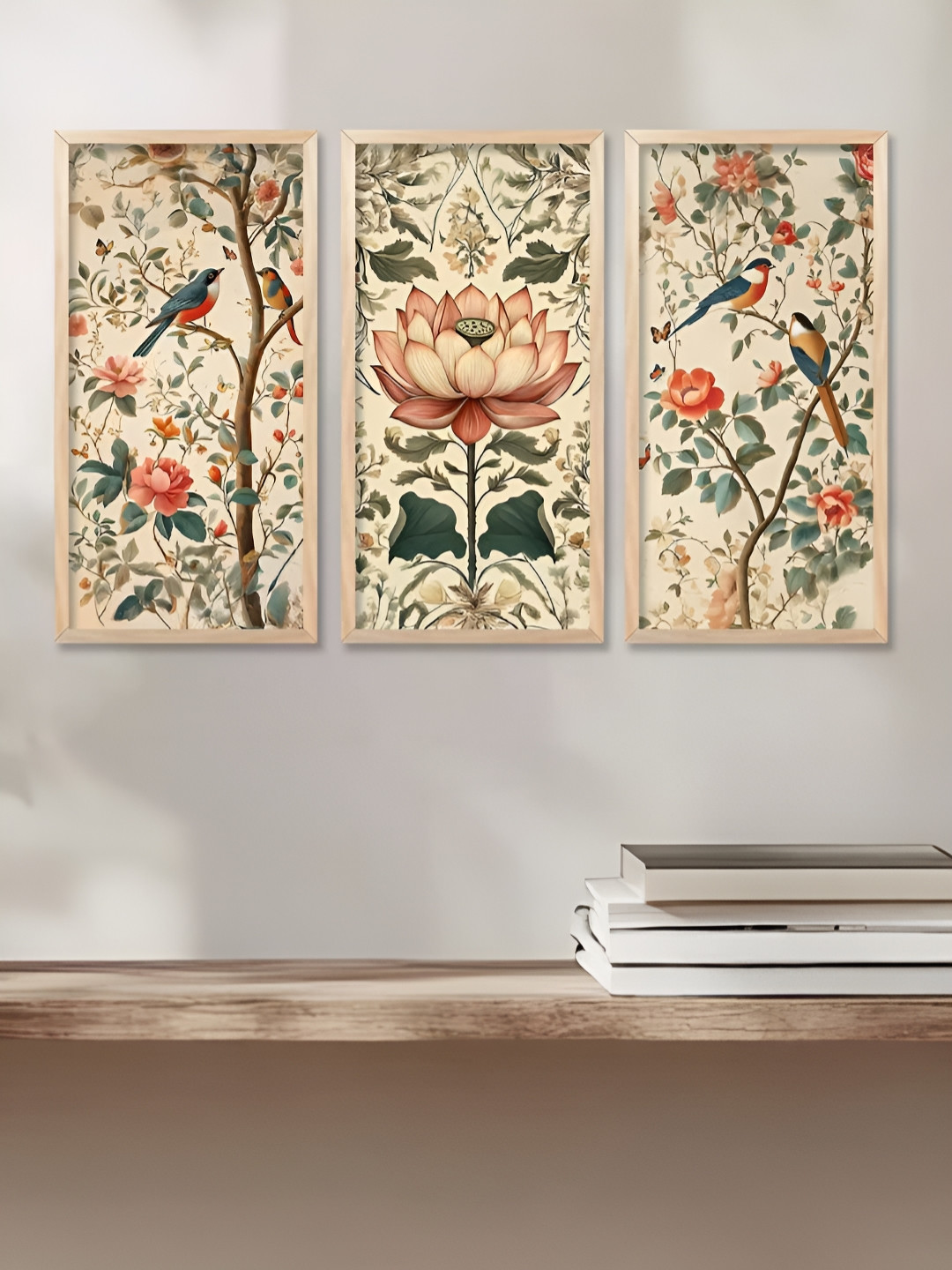 WALLLANE Traditional Wood 3 Piece Wall Rectangle Paintings Wall Art - 10 x 19In