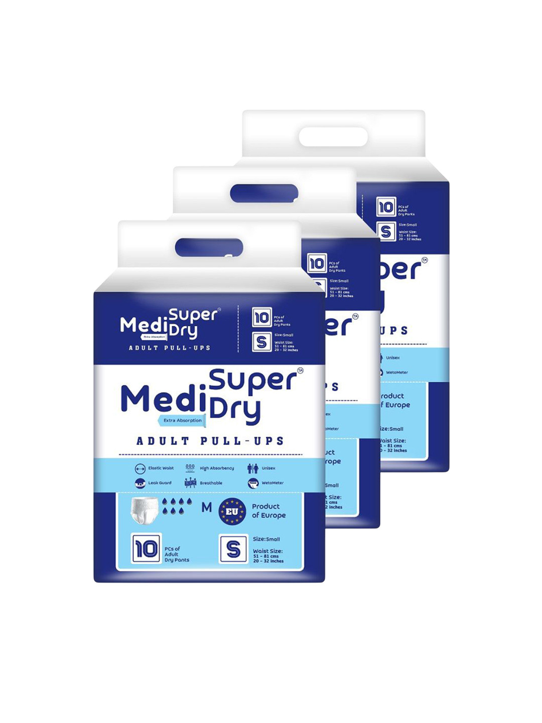 MEDISUPERDRY Set Of 3 Adult Pull Ups Diapers - S - 10 Pcs Each
