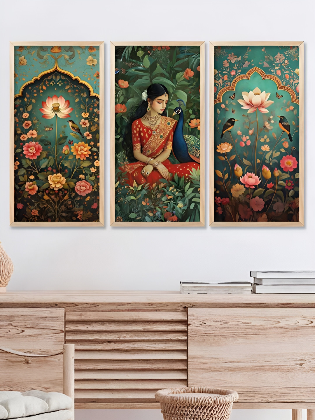 WALLLANE Brown Wood 3 Pcs Wall Bedroom Rectangle Paintings Wall Art -31.89 x 19.29In