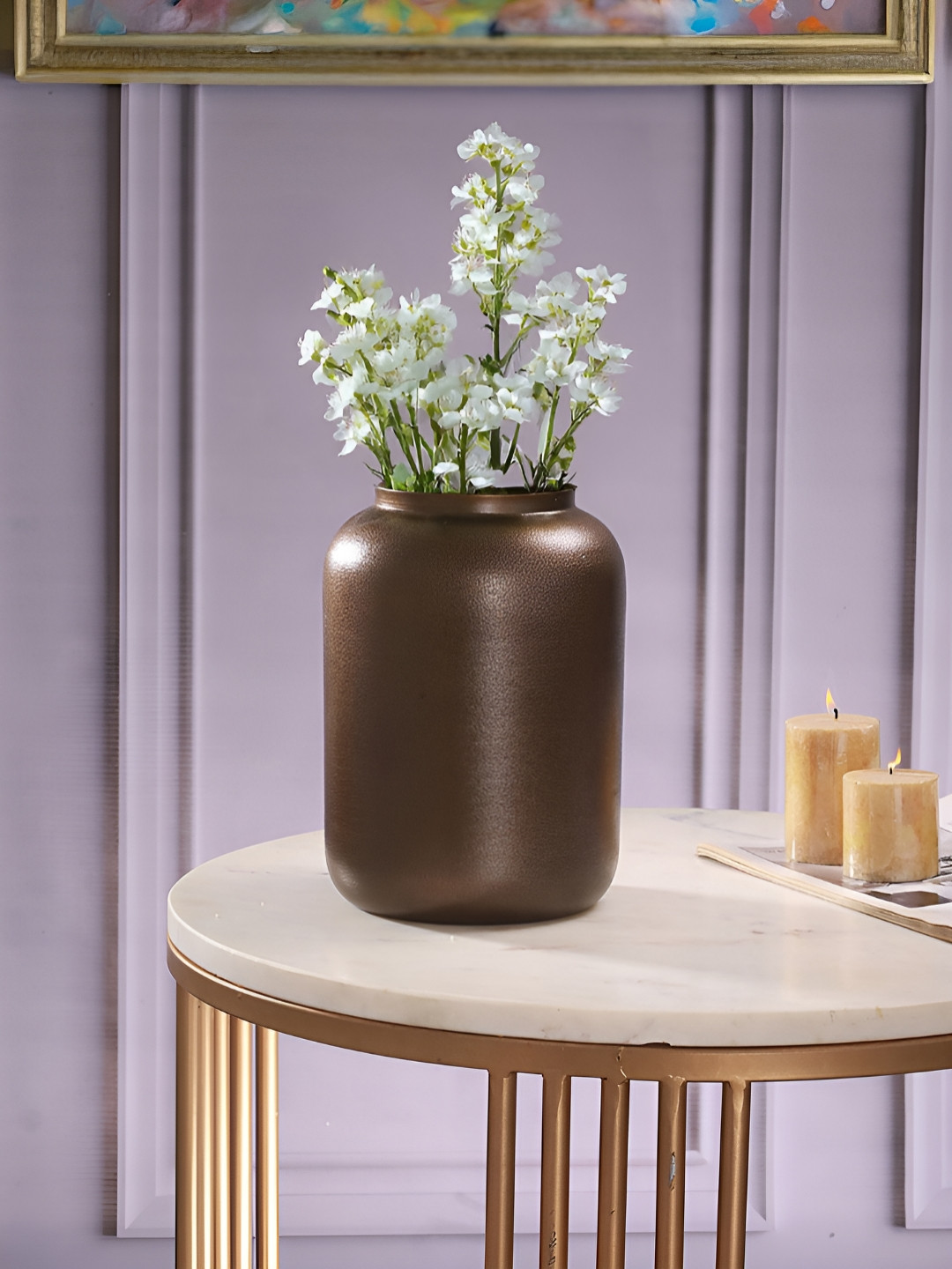 Homspurts Lume Luxe Copper-Toned Metal Flower Vase