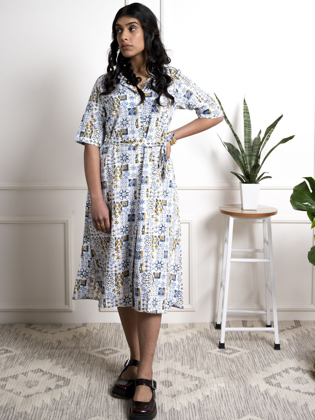 WildMoss Print Shirt Midi Dress