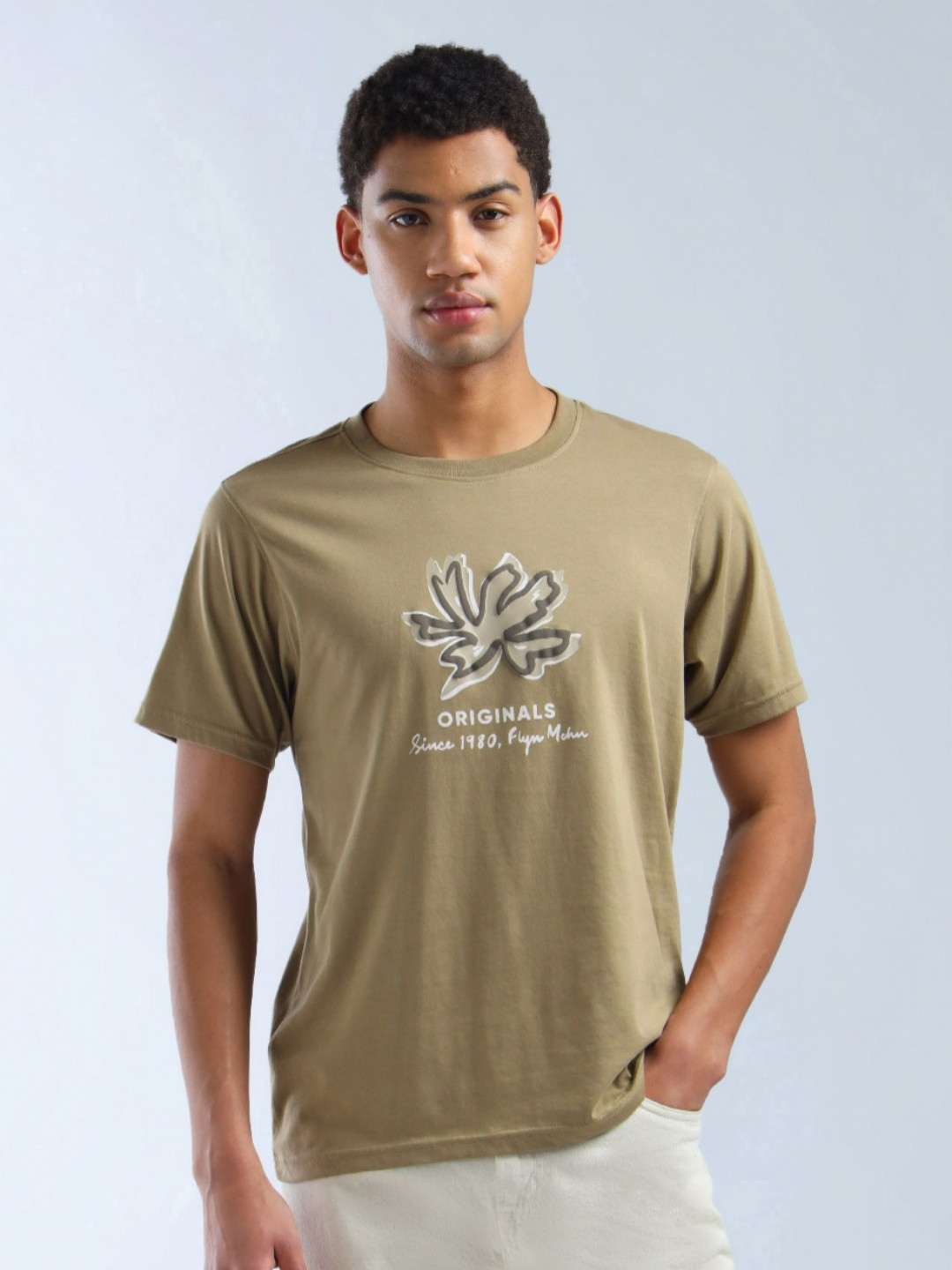 Flying Machine Men Floral Printed Round Neck Cotton T-shirt