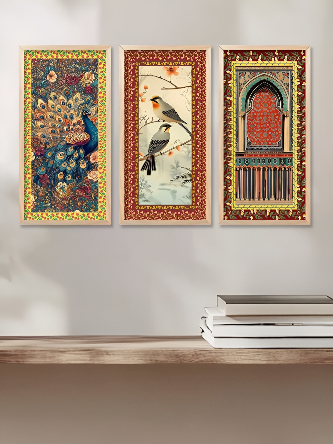 WALLLANE Traditional Wood 3 Piece Wall Rectangle Paintings Wall Art -19 x 32In