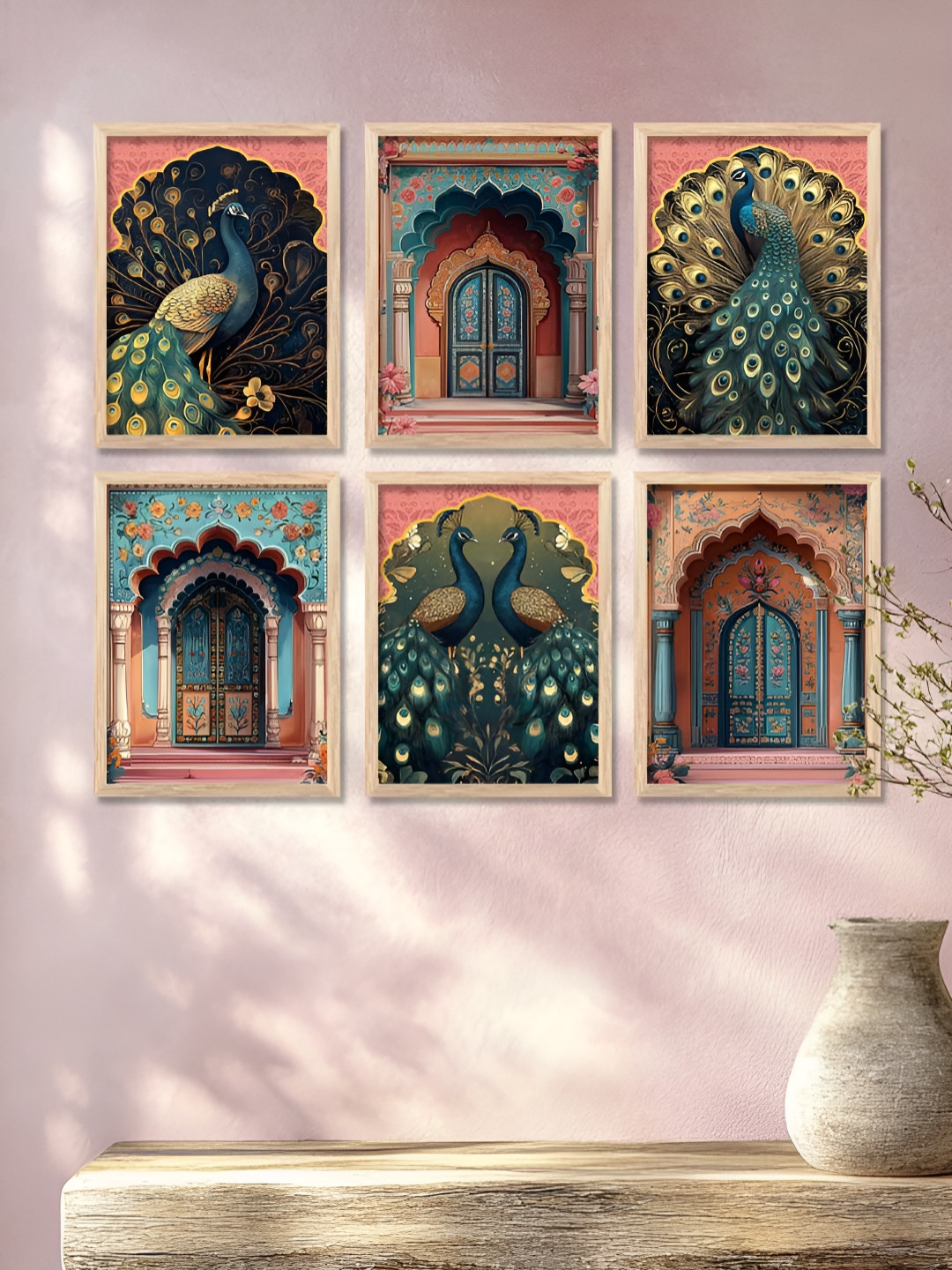 WALLLANE Wood 6 Piece Wall Rectangle Paintings Wall Art -32 x 27 In