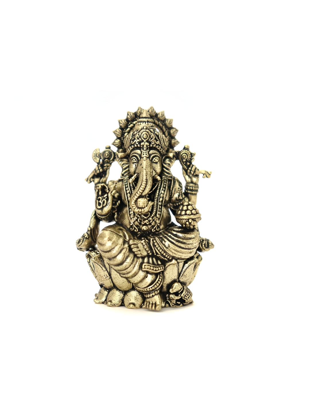 The Spiritual Living Lotus Aasan Ganpati Gold Brass Glossy Prayer Room Small Showpiece - 2.5 Inches