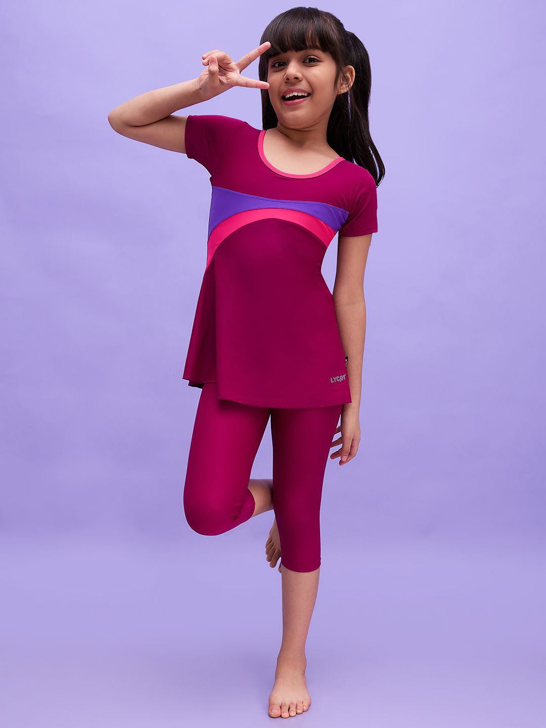 LYCOT Girls Striped Swimdress With Attached Tights