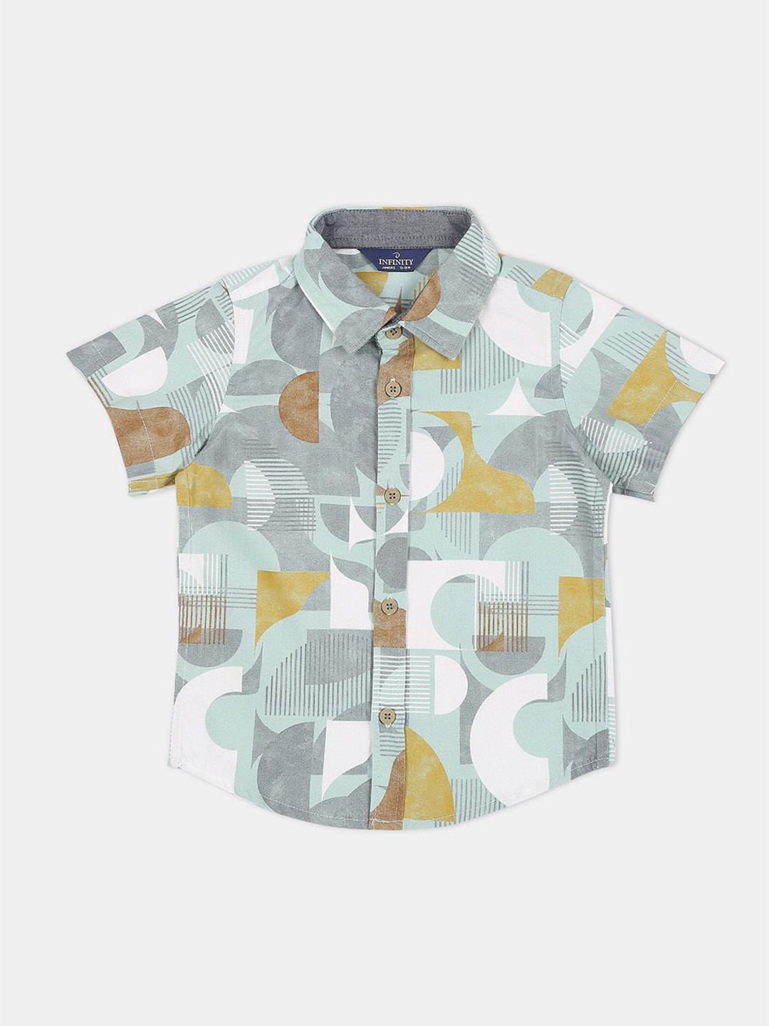 Infinity Boys Spread Collar Geometric Printed Cotton Casual Shirt