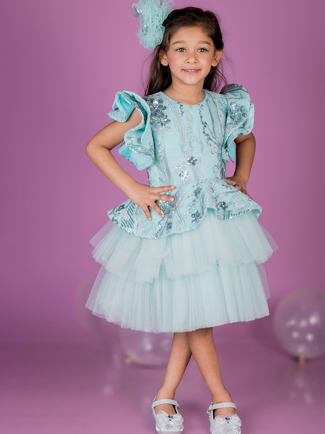 TOPLOVE Floral Net Layered Peplum Dress