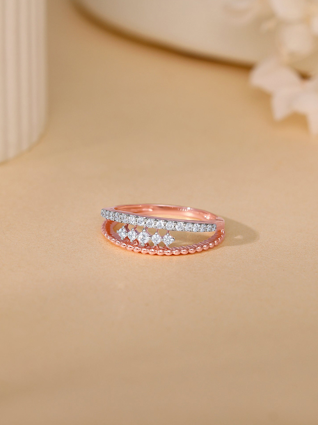 GIVA Rose Gold Starlit Halo Diamond Ring-2.357 gms