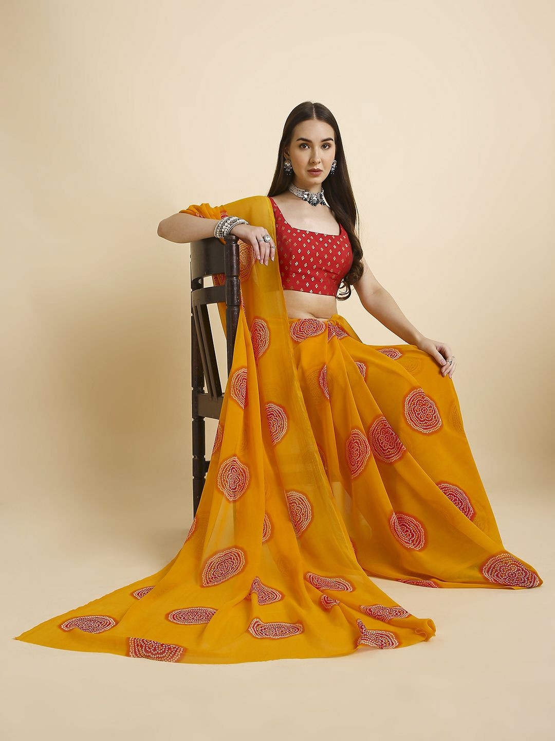 RATAN Bandhani Prined Saree with Blouse Piece