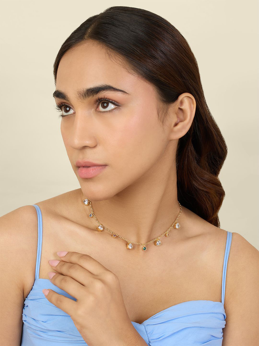 Isharya Brass 18KT Gold-Plated Cubic Zirconia Studded Hues Of Summer Necklace